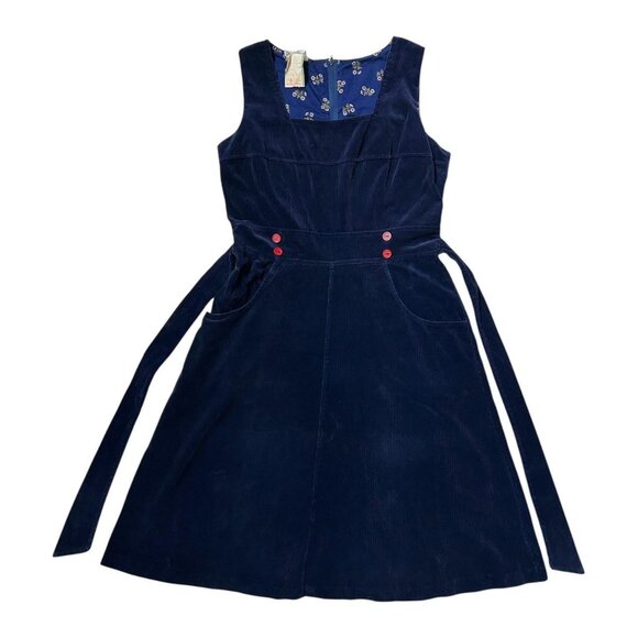 70s vintage navy blue corduroy dress midi pockets sleeveless cottage prep twee. - Picture 1 of 8